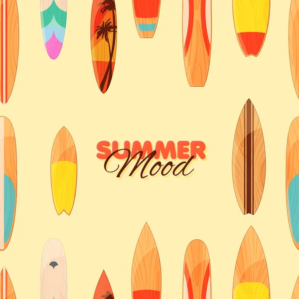 Surfboard Naadloos Patroon Zomer Banner Sjabloon Met Kleurrijke Surfplanken Geïsoleerd — Stockvector