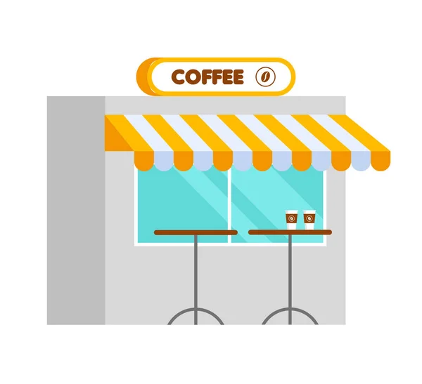 Storefront Con Visera Blanca Amarilla Estilo Dibujos Animados Planos Moda — Vector de stock