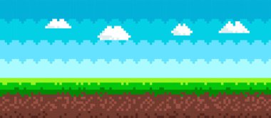 8 bit piksel oyun menüsü - oynat, durdur, geri al. Oyun denetleyici.