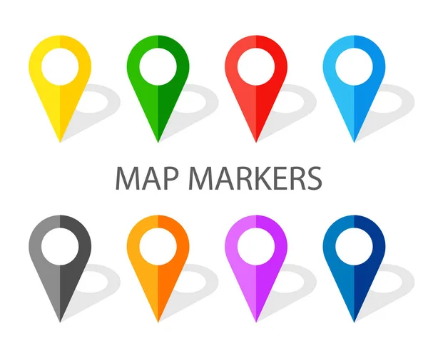 Set Punti Navigazione Colorati Con Ombra Puntatore Mappa Piatta Posizione — Vettoriale Stock