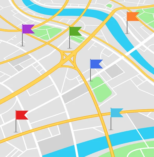 Carte Des Rues Avec Des Drapeaux Colorés Navigateur Gps Avec — Image vectorielle