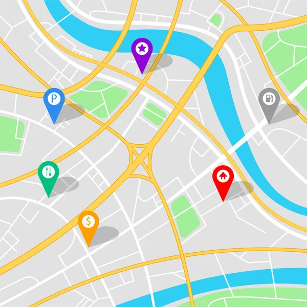 Карта Улиц Разными Цветами Gps Навигатор Местонахождение Городском Ландшафте Векторная — стоковый вектор