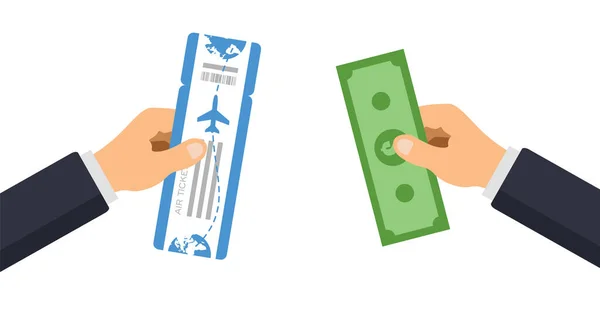Pessoas Compram Bilhetes Avião Mão Dinheiro Tomar Cartão Embarque Viagem —  Vetores de Stock