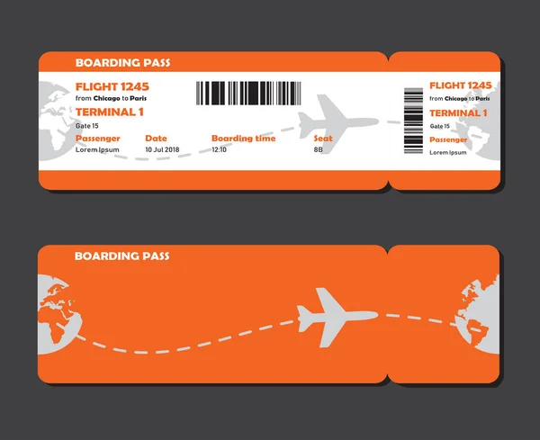Flache Gestaltung Der Bordkarte Für Flugreisen Vektor Farbvorlage Oder Mock — Stockvektor