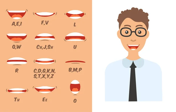 Набір Синхронізації Губ Язика Анімації Вимови Звуку Мультиплікаційна Колекція Людського — стоковий вектор