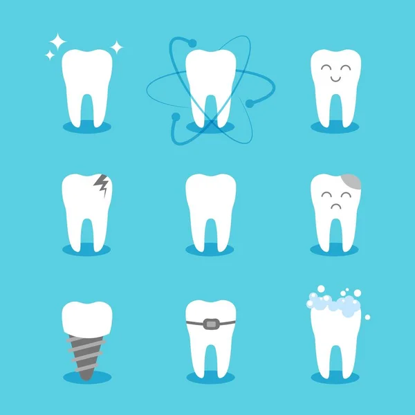 Sauberer Und Schmutziger Zahn Auf Blauem Hintergrund Flaches Konzept Für — Stockvektor