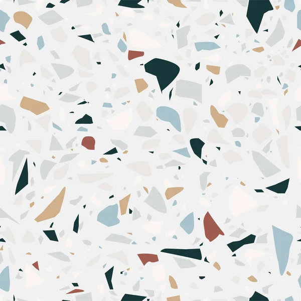 Vector terrazzo pürüzsüz desen. Venedik tarzında renkli mermer dokusu. Pastel renklerde granit desenli şekiller. Duvar kağıdı, web arkaplanı, kumaş tasarımı.