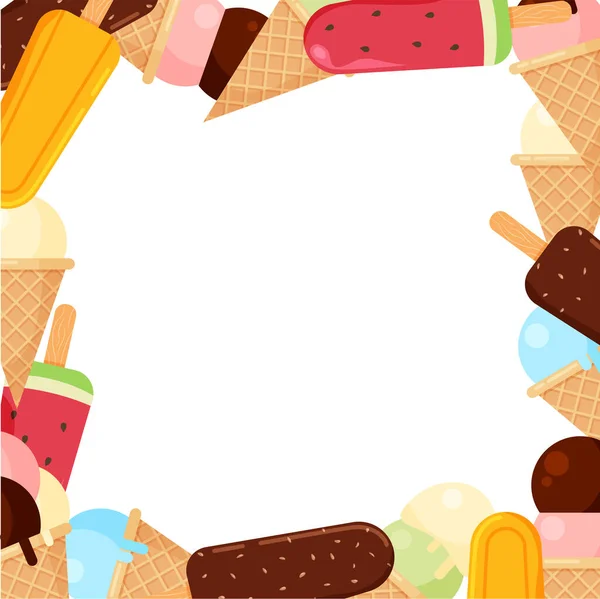 Cadre Crème Glacée Dans Style Dessin Animé Mode Modèle Bannière — Image vectorielle