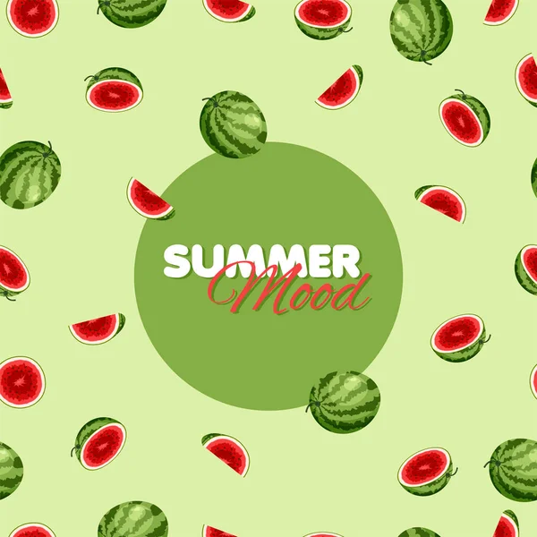 Cartoon Watermeloen Naadloos Patroon Zomer Spandoek Concept Groene Achtergrond Vectorillustratie — Stockvector