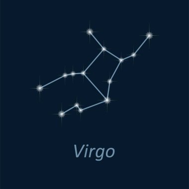 Bilim astronomisi, derin mavi arka planda yıldızlar. Vektör gece gökyüzü ve zodyak. Başak takımyıldızı.