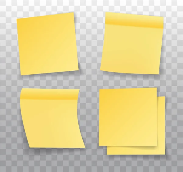 Post Note Stickers Mock Isolated Transparent Background Set Realistic Yellow — Stock Vector