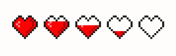Piksel oyun yaşam çubuğu. Vektör sanatı 8 bit sağlıklı kalp barı. Oyun denetleyici, semboller ayarlandı.