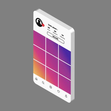 Vektör sosyal ağlar modeli. Mobil uygulama için arayüz şablonu. Isometric tasarım fotoğraf çerçevesi çizimi