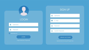 Kayıt formu ve giriş formu sayfası. Tasarımınız için vektör şablonu. Web sitesi ui kavramı.