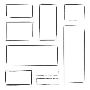 Bir dizi siyah grunge el çizimi çerçeve. Beyaz arkaplanda soyut vektör çizim şablonu izole edildi.