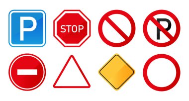 Beyaz arka planda izole edilmiş yol işaretleri. Trafik levhası. Vektör illüstrasyonu.