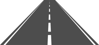 Beyaz işaretli düz yol. Yol konumu bilgi şablonu. Hava perspektifinde otoyol. Vektör illüstrasyonu beyaz arkaplanda izole edildi.