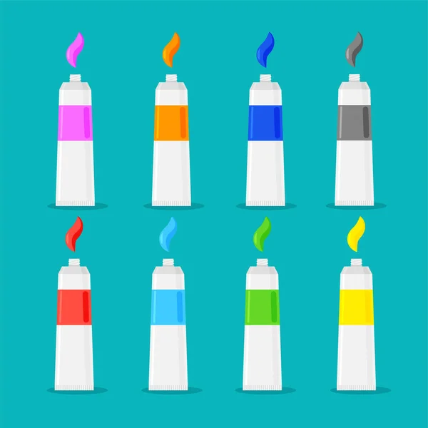 Conjunto Tubos Tinta Colorida Com Traços Amostra Artigos Escolares Ilustração — Vetor de Stock