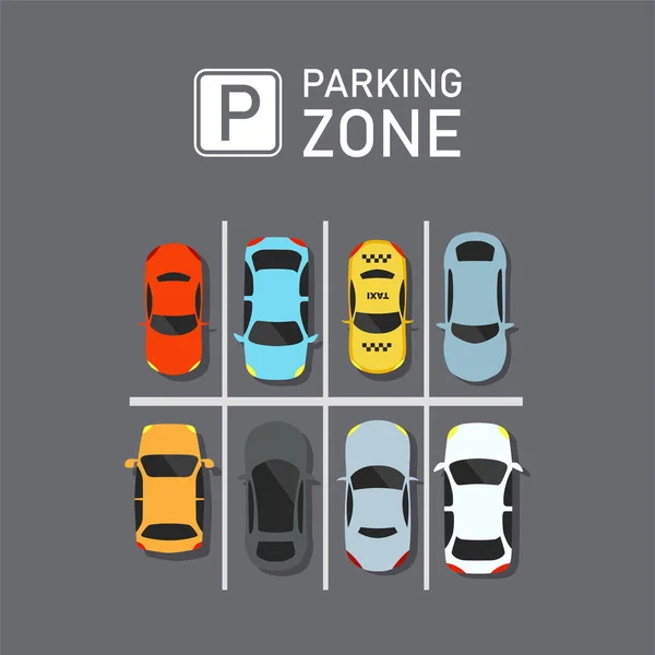 Stadtparkplatz Mit Verschiedenen Autos Fehlen Parkplätze Nahverkehr Vektorillustration — Stockvektor