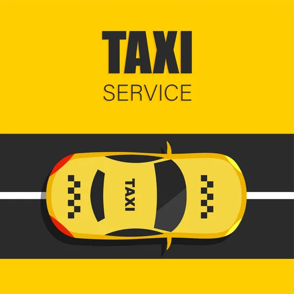 Plakat Taxi Modnym Stylu Płaskim Sztandar Wektorowy Żółtą Kabiną Widokiem — Wektor stockowy