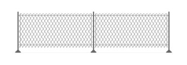 Metal zincirli tel örgü. Beyaz üzerine izole edilmiş tel çit deseni. Vektör illüstrasyonu.