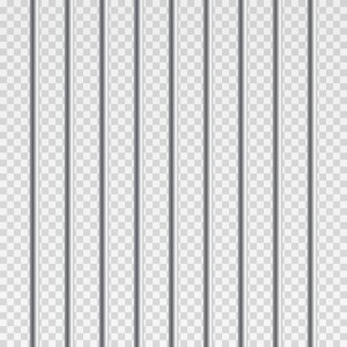 Metal parmaklıklar ya da çubuklar şeffaf arka planda izole edilmiş. Gerçekçi çit hapishanesi. Özgürlüğe giden yol. Suçlu ya da ceza konsepti. Vektör illüstrasyonu.