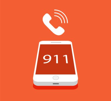 Acil durum düğmesi 911. Ekranda 3 boyutlu akıllı telefon.