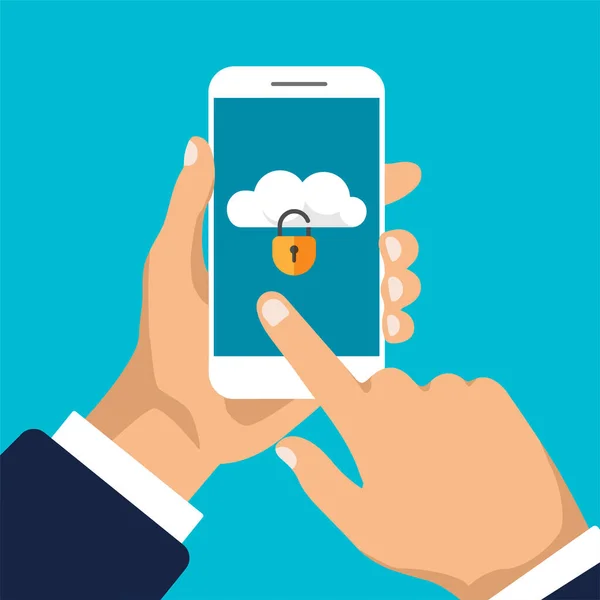 Smartphone Κλειδωμένο Σύννεφο Αποθήκευσης Μια Οθόνη Προστασία Αρχείων Έννοια Της — Διανυσματικό Αρχείο