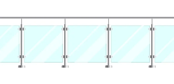 Sectie Van Glazen Hekken Met Metalen Buisvormige Leuning Transparante Platen — Stockvector