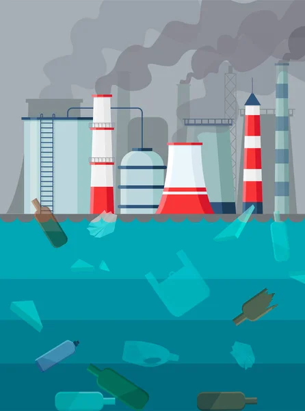 Inquinamento Atmosferico Oceanico Contaminazione Ambientale Emissioni Anidride Carbonica Cestino Sulla — Vettoriale Stock