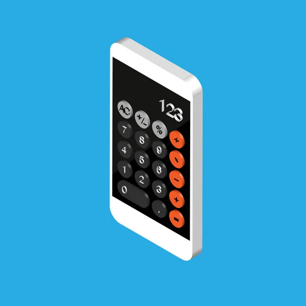 Isometric Flat Design Phone Calculator App Screen Smartphone Isolated Blue — Stock Vector
