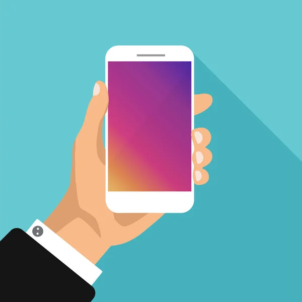 Telefono Mano Con Schermo Gradiente Colore Vuoto Smartphone Display Vuoto — Vettoriale Stock