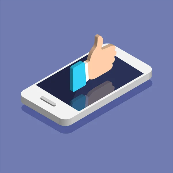 Smartphone Con Icona Delle Notifiche Sui Social Media Stile Isometrico — Vettoriale Stock