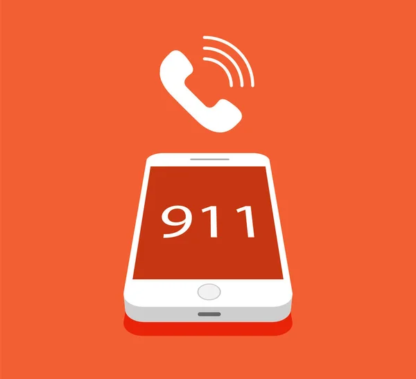 Botón Emergencia 911 Teléfono Inteligente Con Llamada Una Pantalla — Vector de stock