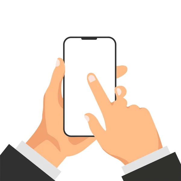 Χέρι Κρατά Τηλέφωνο Λευκή Άδεια Οθόνη Πρότυπο Mock Του Smartphone — Διανυσματικό Αρχείο