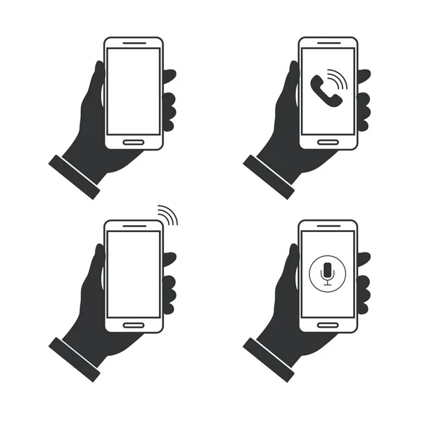 Handen Håller Telefonen Platt Ikon Smartphones Som Vektorillustration — Stock vektor