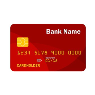 Vektör kredisi veya banka kartı kırmızı şablonu. Çevrimiçi ödeme. Nakit çekilmesi.