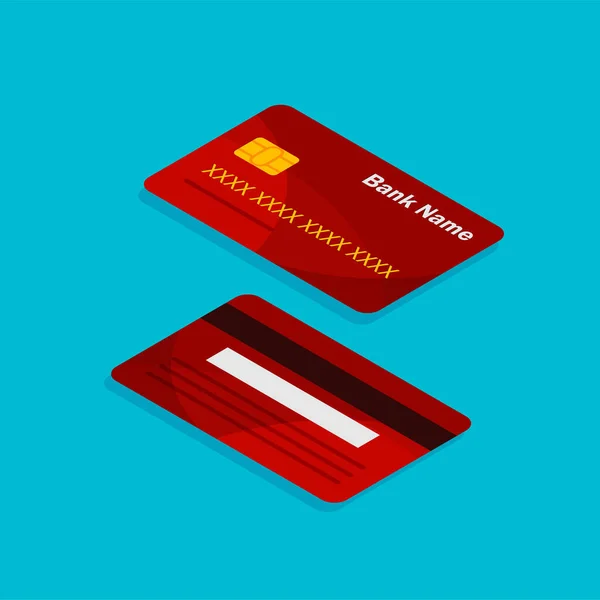 矢量等距信用卡前 银行卡模板 网上支付 提取现金 — 图库矢量图片