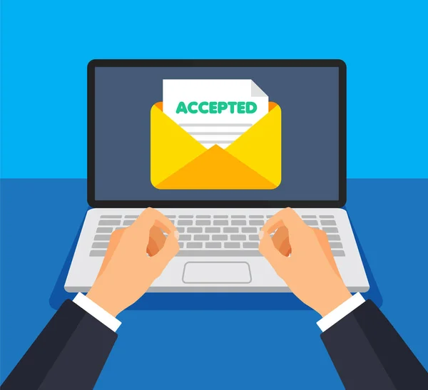 Businessman Send Recieve Positive Feedback Answear Mail Envelope Document Screen — Stock Vector