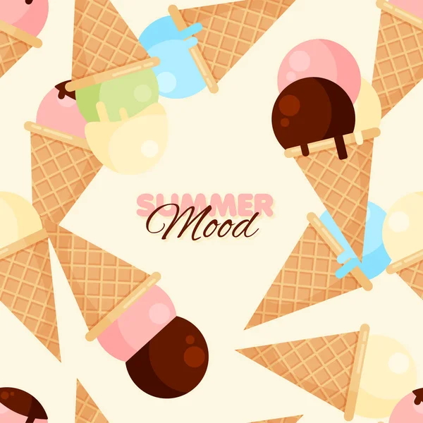 Cartoon Ice Cream Cone Naadloos Patroon Chocolade Vanille Aardbeienijs Zomer — Stockvector