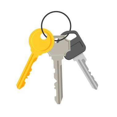 Bir sürü anahtar. Ev kiralama ya da satış konsepti. Mahremiyet, güvenlik ve koruma kavramı. Düz bir modda vektör illüstrasyonu.