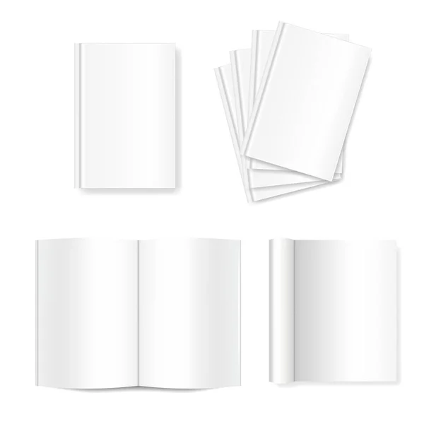 Vector Mock White Blank Books Cover Isolated White Background Realistic — Stock Vector