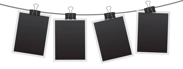 Чистый Набор Рамок Фотографий Висящий Клипе Черные Пустые Винтажные Шаблоны — стоковый вектор