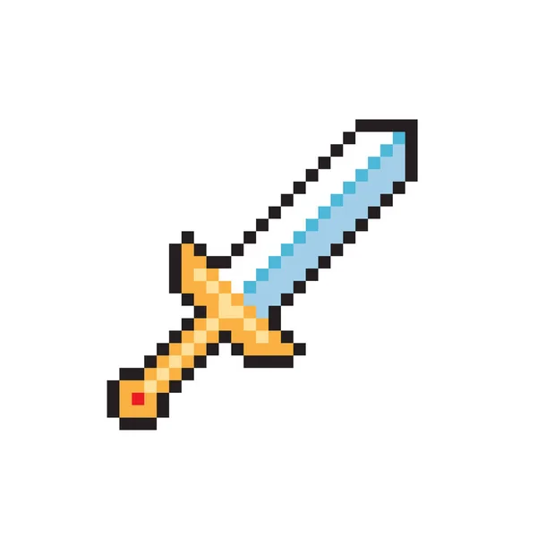 Pixel Video Game Sword Icon Weapon Knight Vector Illustration Retro — Stock Vector