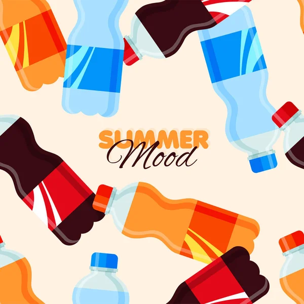 Soda Drink Seamless Pattern Summer Banner Template Sweet Sparkling Water — Wektor stockowy