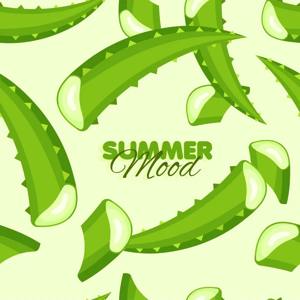 Aloe Leaves Seamless Pattern Summer Banner Floral Background Herbal Botanical — ストックベクタ
