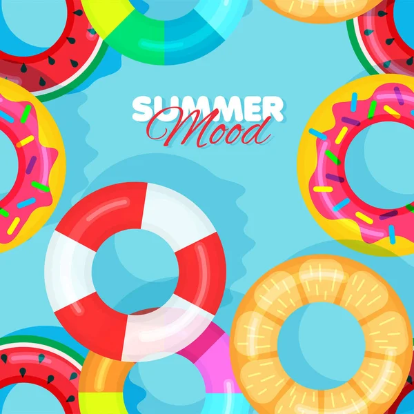 Lifebuoy Seamless Pattern Summer Banner Concept Pool Party Blue Background — Wektor stockowy