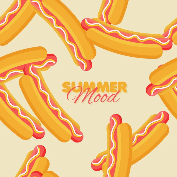 Hotdog Naadloos Patroon Zomer Banner Met Fast Food Icoon Platte — Stockvector