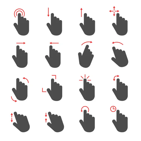 Vektor Touchscreen Gesten Symbole Isoliert Auf Weißem Hintergrund Touchscreen Technologie — Stockvektor