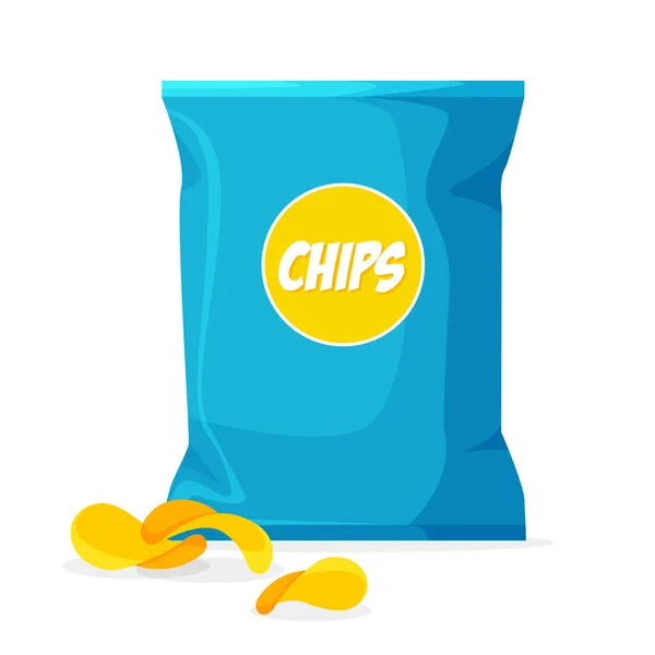 Chip Attrappen Angesagten Cartoon Stil Mit Etikett Crisps Verpackungsvorlage Vektor — Stockvektor